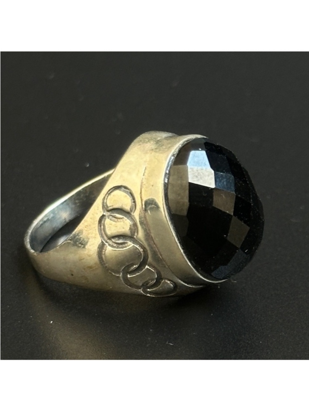 Faceted Black Onyx Ring - Size 6.5 - 925 Sterling Silver - Picture 1 of 12